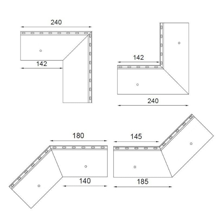 Wymiary narożników do systemu okapowego W35+ Renoplast