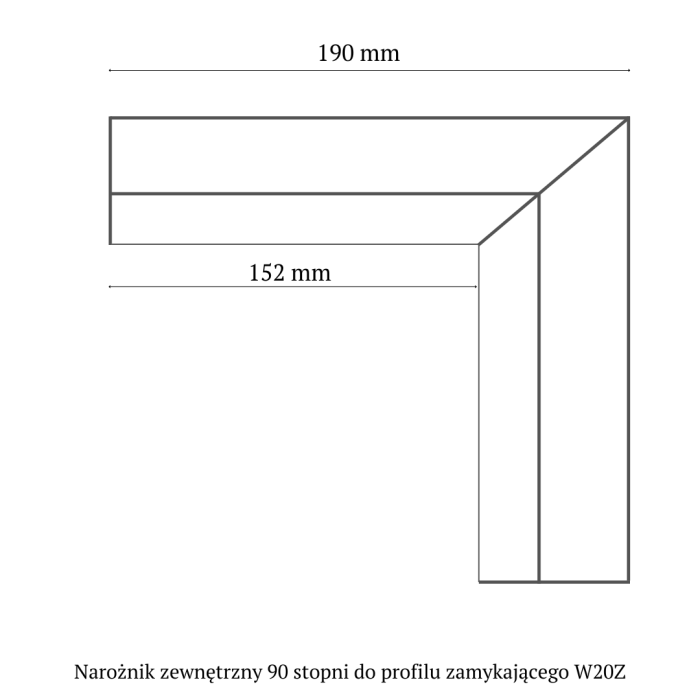 Narożnik zewnętrzny 90 stopni do W20Z - wymiary