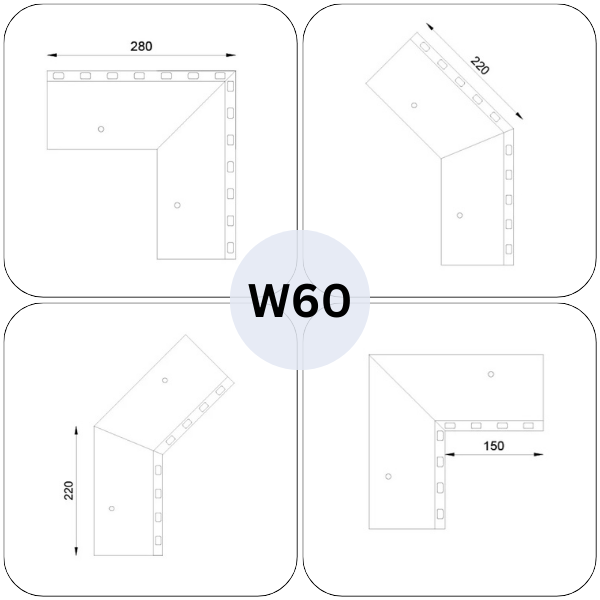 Narożniki do profili W60 Renoplast - Wymiary