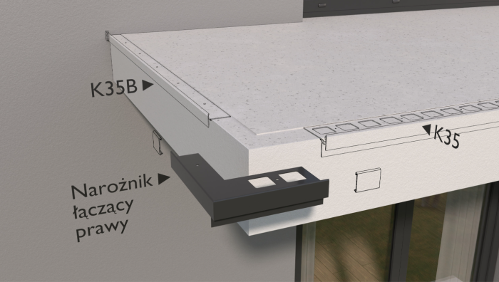 Narożnik K35 do łączenia profili K35 z K35B PRAWY
