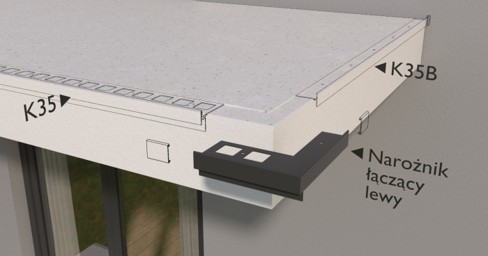 Narożnik K35 do łączenia profili K35 z K35B LEWY