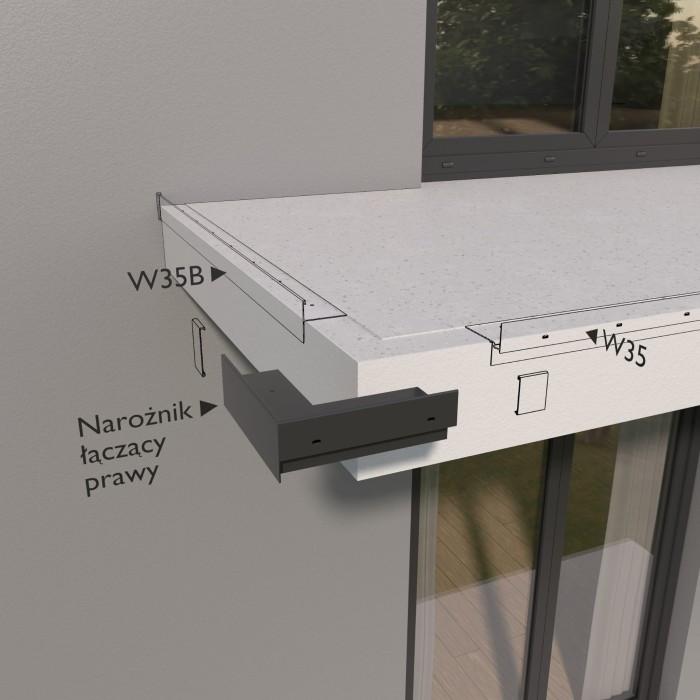 Narożnik zewnętrzny 90 stopni W35+ do łączenia profili W35+ z W35B PRAWY