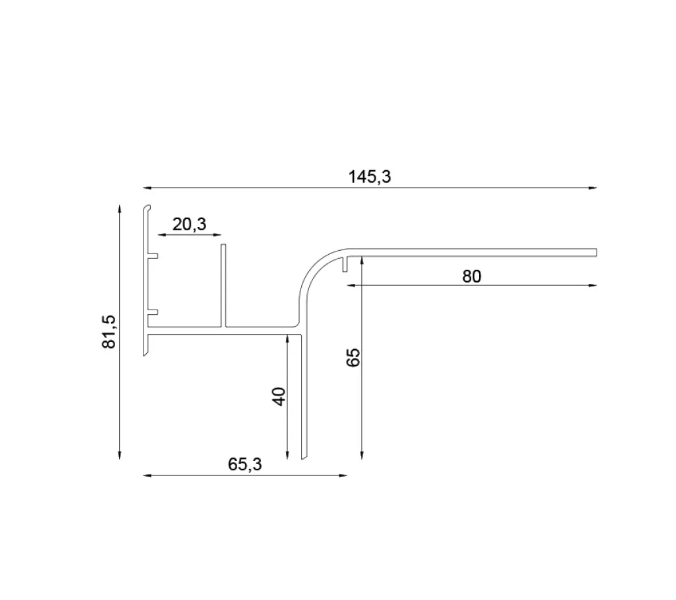 Profil okapowy W20R - Wymiary