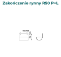 Zakończenie rynny R50- Wymiary
