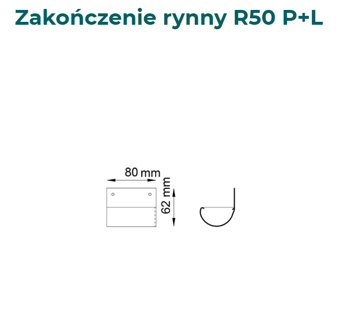 Zakończenie rynny R50- Wymiary