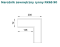 Narożnik zewnętrzny 90 stopni do rynny RK65- Wymiary