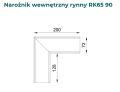 Narożnik wewnętrzny 90 stopni do rynny RK65- Wymiary