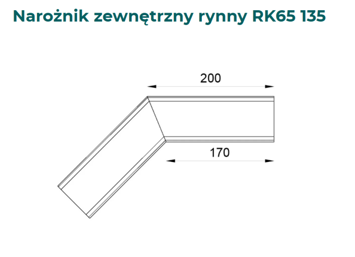 Narożnik zewnętrzny 135 stopni do rynny RK65- Wymiary