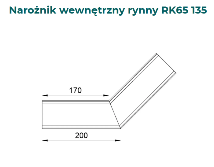 Narożnik wewnętrzny 135 stopni do rynny RK65- Wymiary