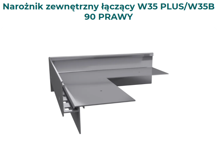 Narożnik zewnętrzny 90 stopni W35+ do łączenia profili W35+ z W35B Prawy