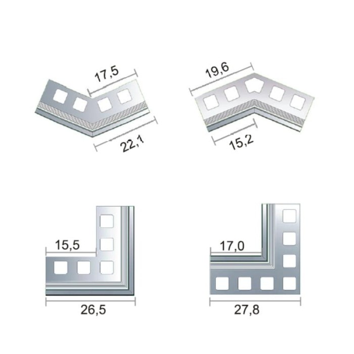 Wymiary narożników do systemu okapowego Renoplast K20