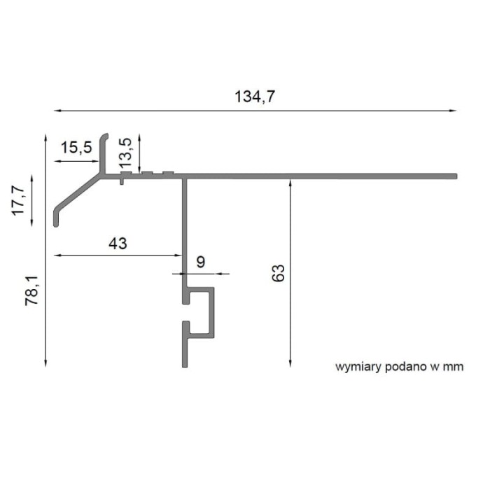 Profil okapowy K40 Renoplast - WYMIARY