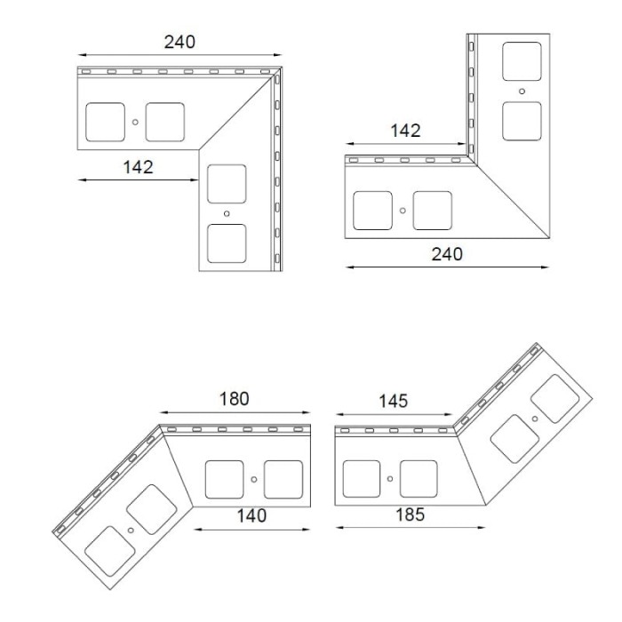Wymiary narożników do profili okpowych K35 Renoplast