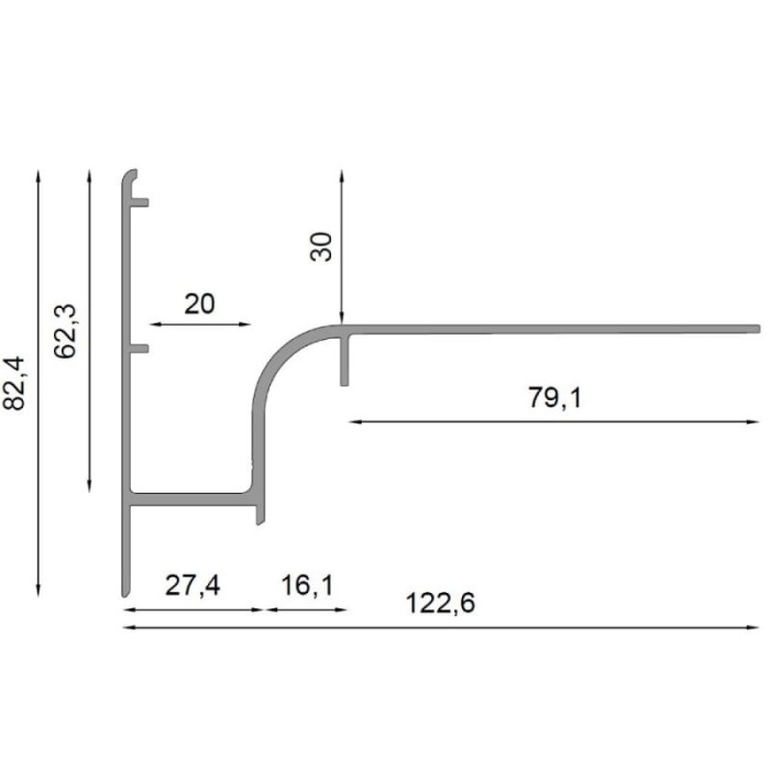 Profil okapowy W30 Renoplast - Wymiary